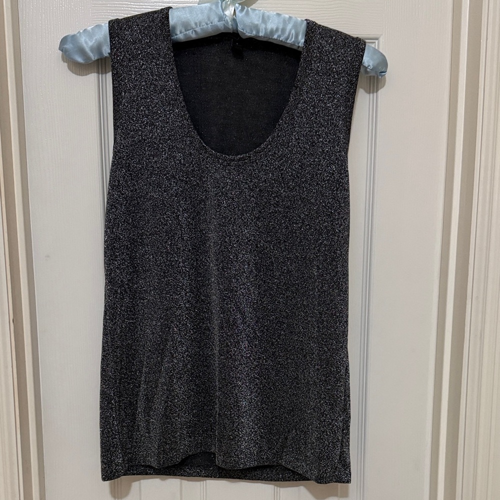 NEW SHIMMER J CREW Sleek Charcoal Black & Silver Sleeveless Tank Top;Size Small;